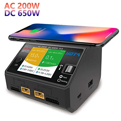 HOTA D6 PRO Dual Charger 1-6S AC200W/DC650W 15A w/ Wireless Cellphone Charging - Black