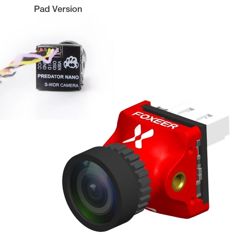 Foxeer Nano Predator 5 Racing FPV Camera 4ms Latency Super WDR — Red / Pad