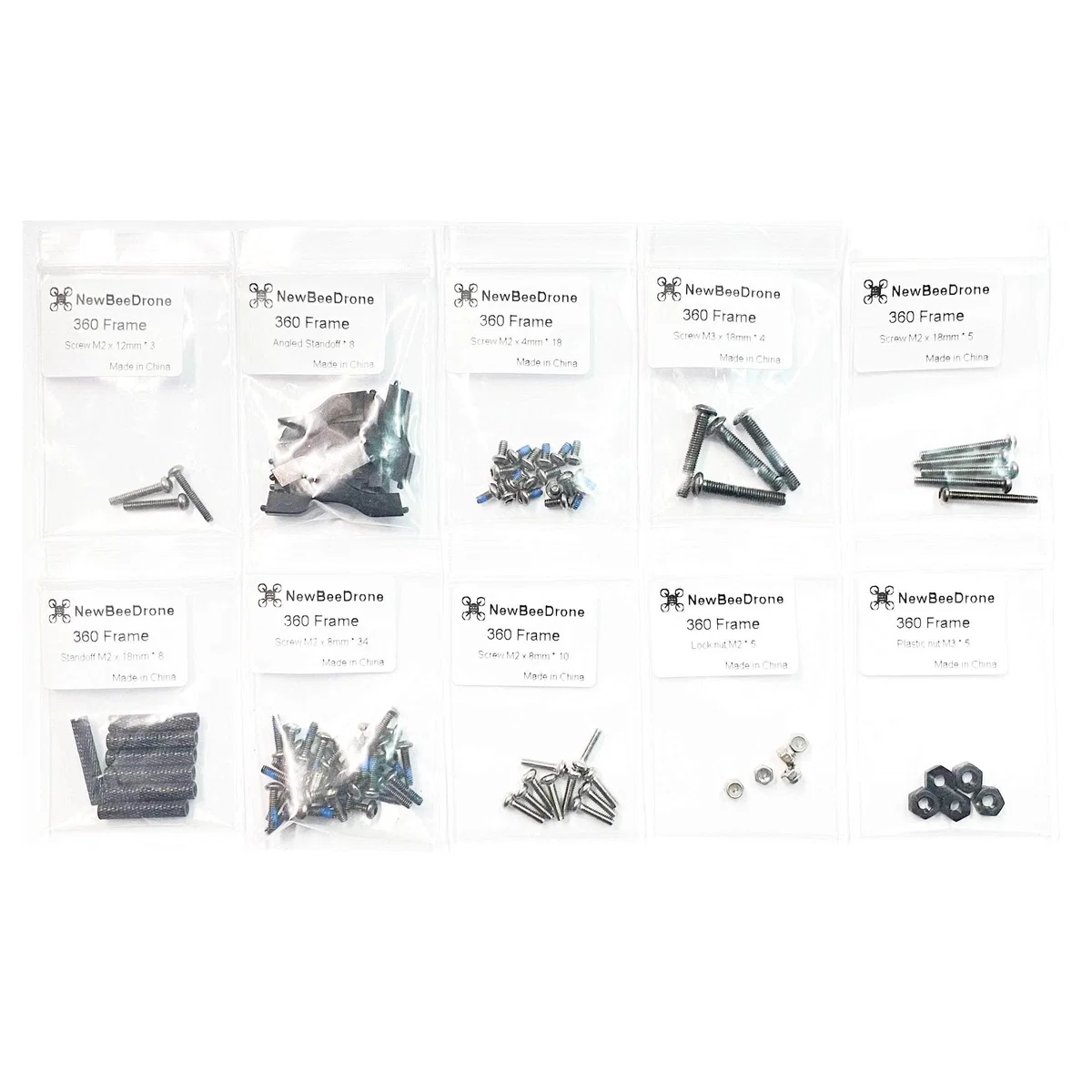 NewBeeDrone Invisi360 Frame Replacement Parts - Bottom Plate, Top Plate, Hardware, Etc. — 1x Hardware and Standoffs